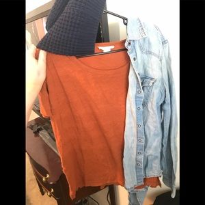 Forever 21 burnt orange crop, denim top